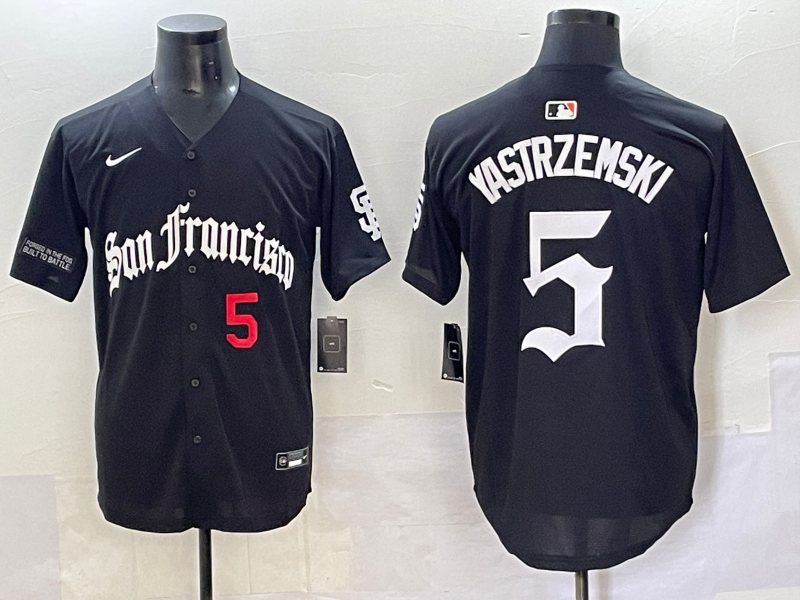 Men 2025 San Francisco Giants #5 Yastrezemski Black Five generations Joint Name Nike MLB Jersey style 6->san francisco giants->MLB Jersey